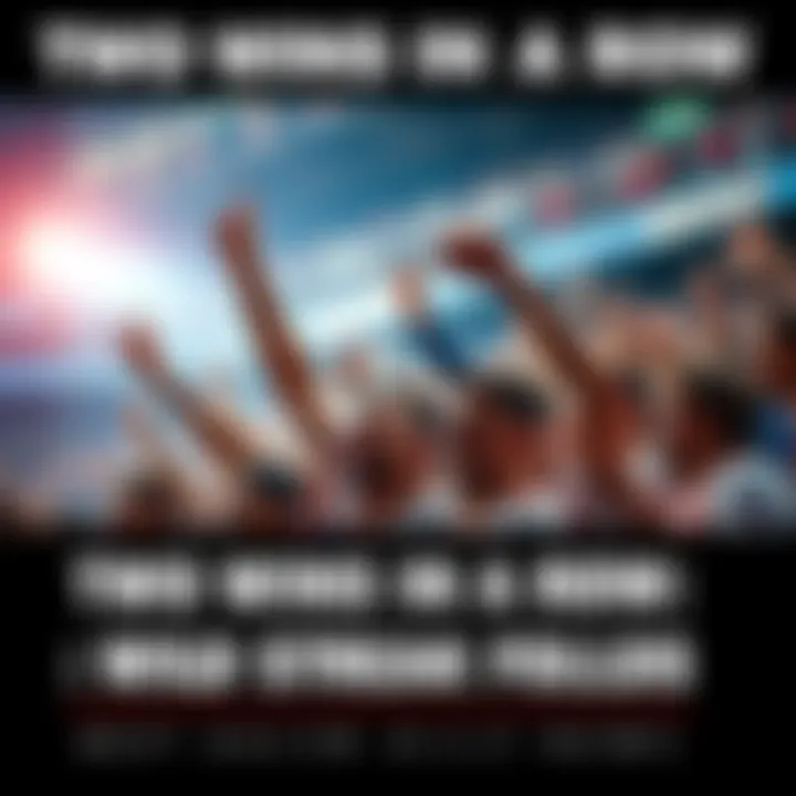 A sports team celebrating their second consecutive win with excited fans in the background.