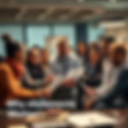 Team discussing growth strategies A diverse group of professionals engaging in a focused meeting, sharing clear communication strategies for scaling success, using charts and notes to guide their discussion.