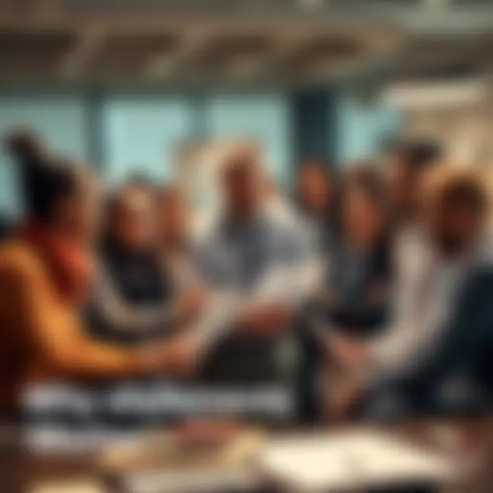 Team discussing growth strategies A diverse group of professionals engaging in a focused meeting, sharing clear communication strategies for scaling success, using charts and notes to guide their discussion.