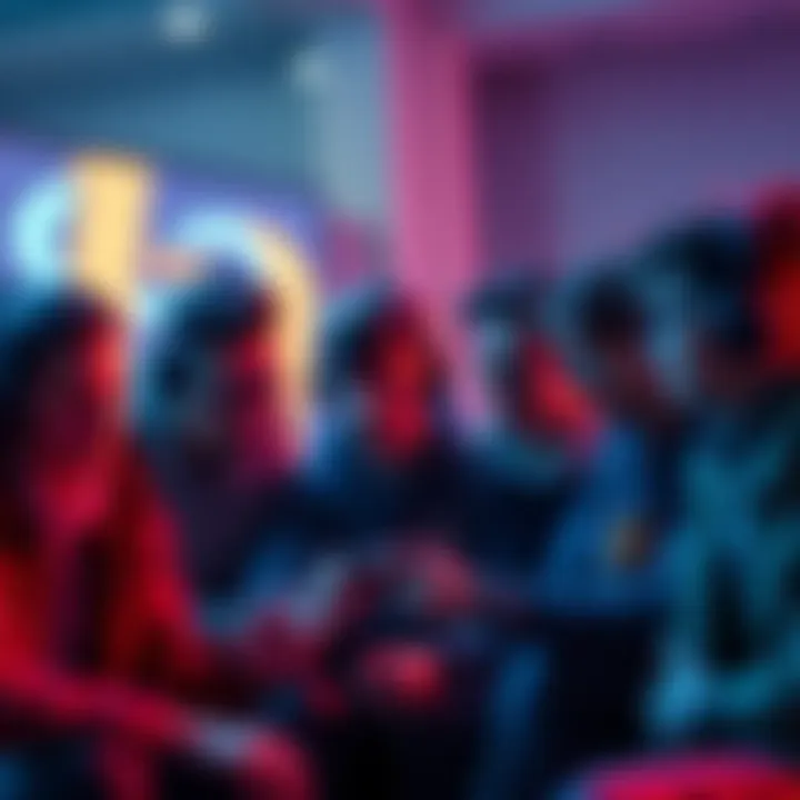 A diverse group of gamers strategizing together with their new character, discussing abilities and team synergy.