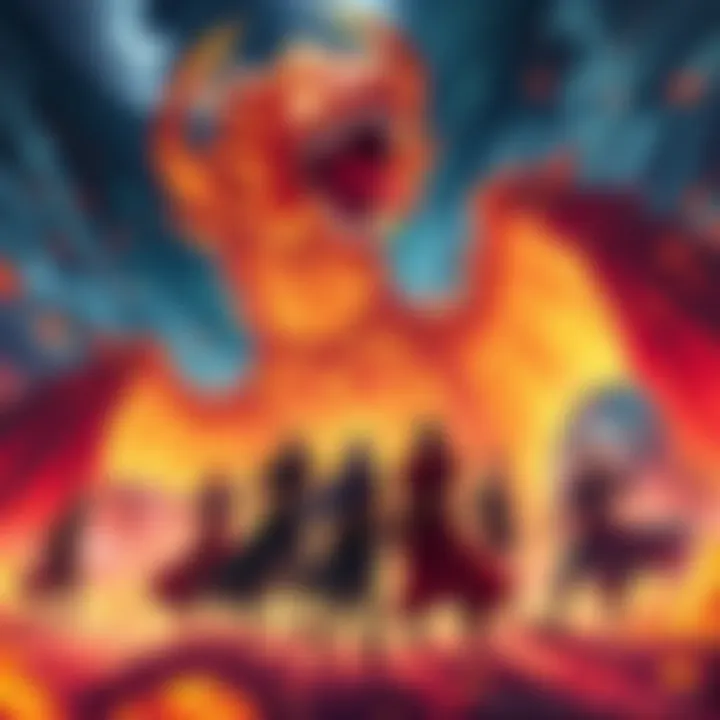 Team Natsu prepares for battle against the Sun Dragon God in a dramatic scene filled with energy and tension