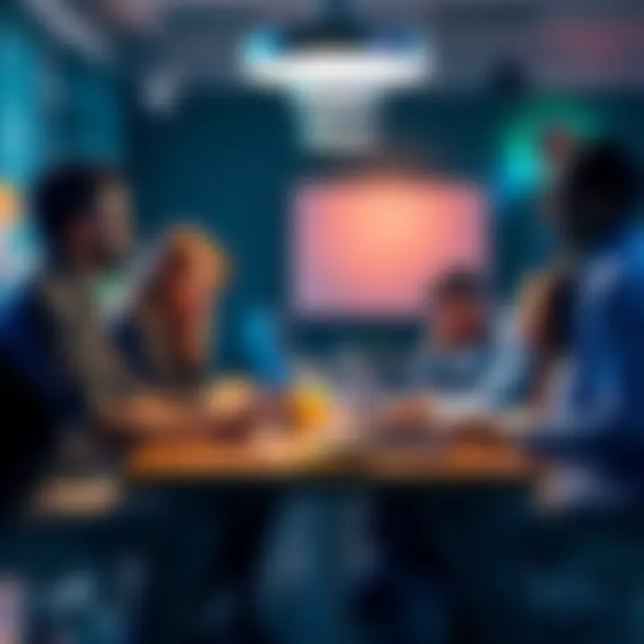 A diverse group of people brainstorming together around a table, discussing team dynamics and new ideas.