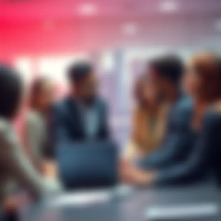 A diverse group of people working together in a meeting, discussing ideas and strategies.