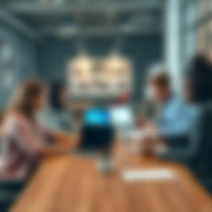 A diverse group working together around a table with laptops and notepads, discussing ideas and strategies.