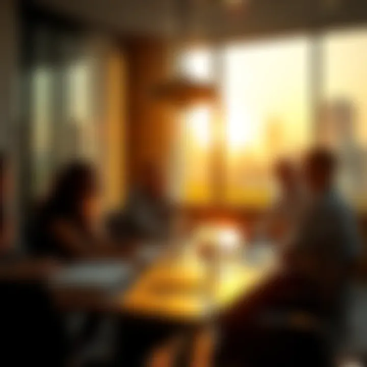 A team gathered around a conference table in the morning light, discussing plans and strategies for the day.