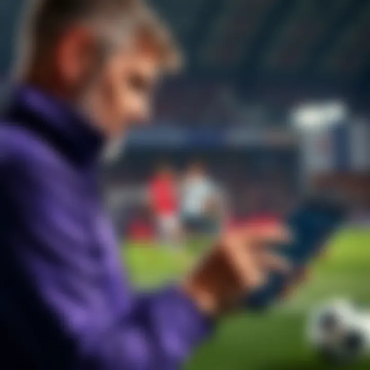 Team Player Substitutions A coach analyzing player statistics on a tablet for strategic substitutions in soccer