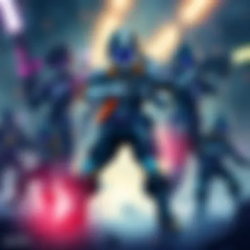 Illustration of the unique team named SAPR with each character showing their special weapons and abilities