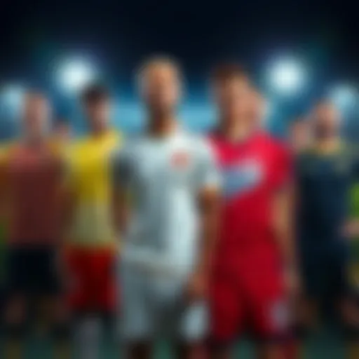 A group of athletes wearing long and short-sleeved uniforms, showcasing different styles and colors from popular brands