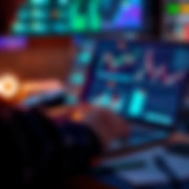A close-up of a person analyzing tech investment charts and graphs on a laptop, surrounded by digital devices and notes.