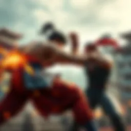 Tekken 7 Gameplay Scene A tense Tekken 7 battle scene featuring Yujiro, showcasing his powerful moves against an opponent, highlighting the debate on game balance.