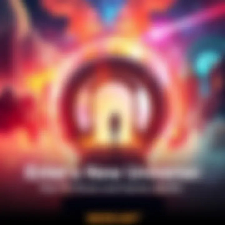 A person stepping through a glowing portal into a vibrant, colorful world inspired by a movie or game