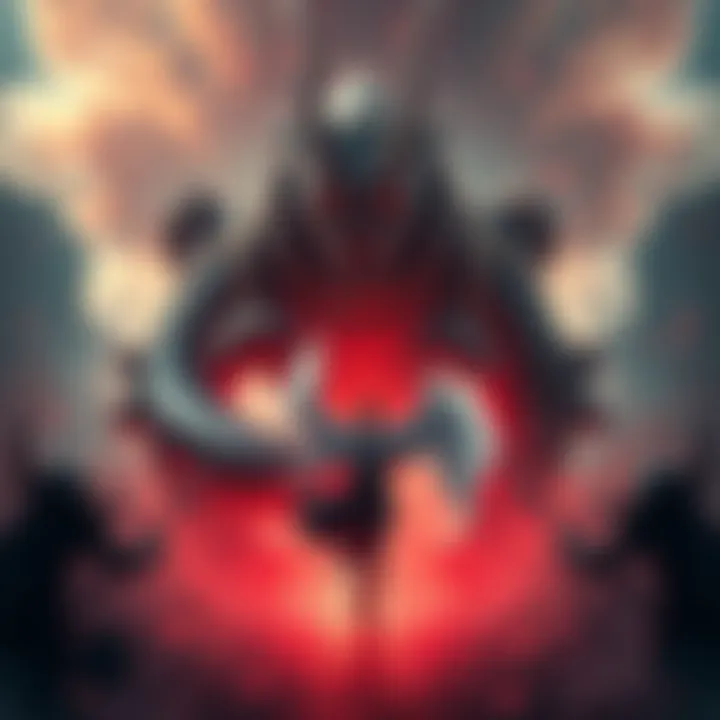 A scene depicting Ten Shadows technique being used to subdue a large, serpentine creature called Mahoraga, showcasing a battle of wills.