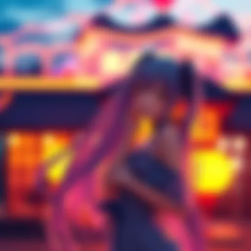 A vibrant capture of Tenshi posing gracefully at sunset, surrounded by a colorful evening backdrop.