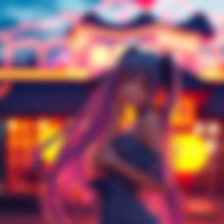 A vibrant capture of Tenshi posing gracefully at sunset, surrounded by a colorful evening backdrop.