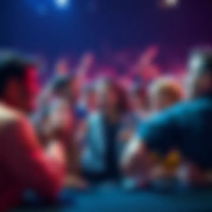 People engaging in a heated debate about who will win the competition, showing excitement and anticipation.