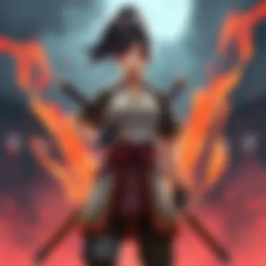 Tenten stands confidently, surrounded by her weapons, ready for her first round match in the Chunin Exams.