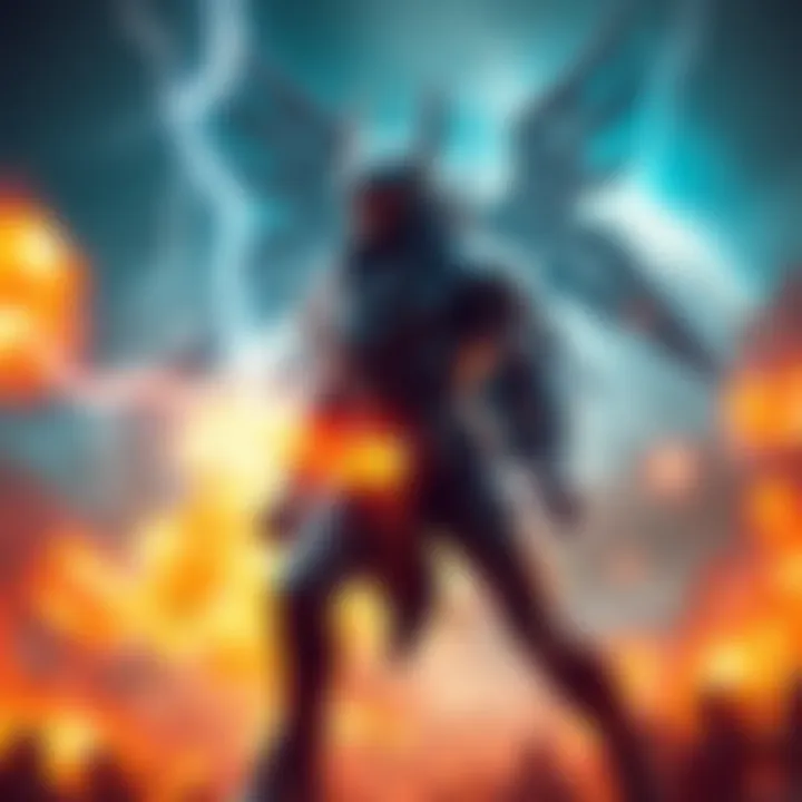 Tesla and Ra in Battle A dramatic scene showing Tesla in a high-tech mech suit facing Ra, the god of the sun, in a powerful showdown, with lightning and sunlight clashing around them.