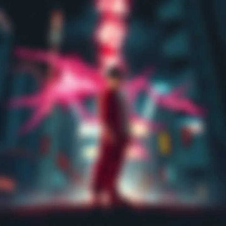 Tetsuo standing in a dramatic pose, showing his psychic powers and a backdrop of futuristic Tokyo