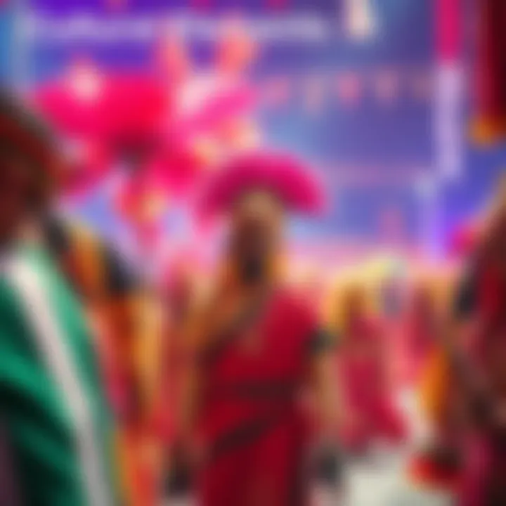 A vibrant celebration showcasing Tewi's traditional art and dance, with people dressed in colorful attire.