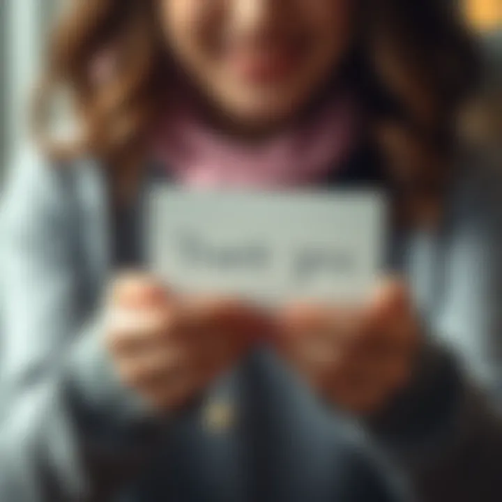 A person holding a handwritten thank you note with a warm smile, symbolizing gratitude and connection.