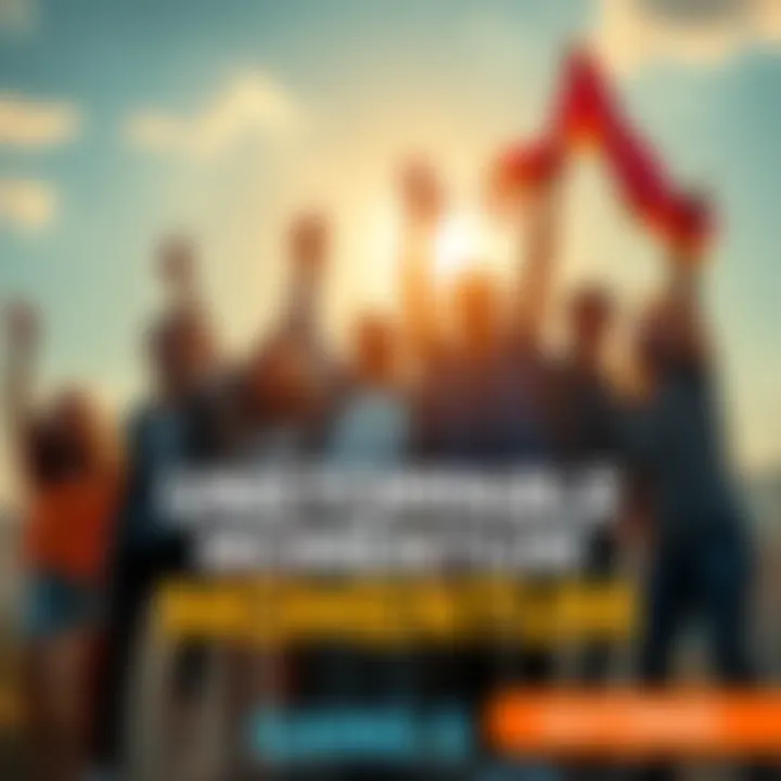 A group of enthusiastic people celebrating their achievements with cheers and smiles, symbolizing their momentum and teamwork.