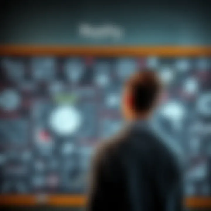 A person looking at a chalkboard filled with various theories and diagrams, contemplating the impact on reality.