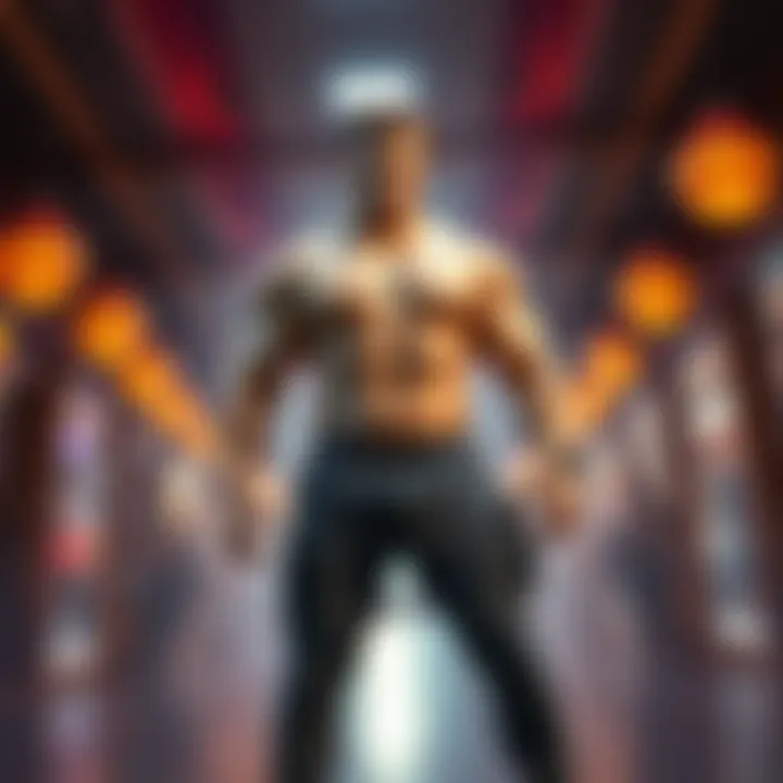 A thicc male character stands confidently in a dynamic pose, showcasing his muscular build and strong presence in a vibrant setting.