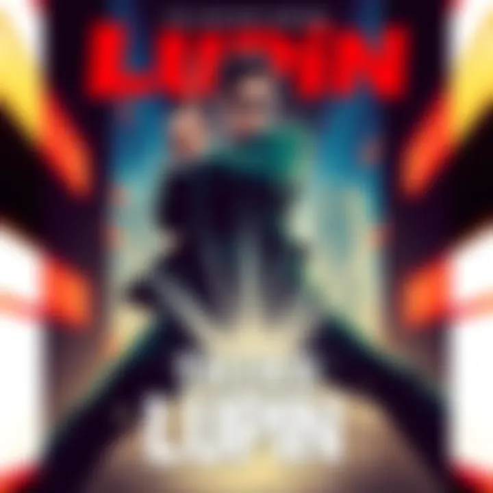 Poster featuring the main character from the Lupin series in a dynamic pose, showcasing action and adventure elements