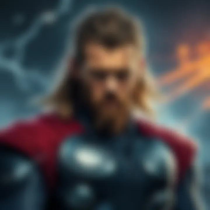 Thor with a disappointed expression, standing in a stormy environment, symbolizing his character struggles