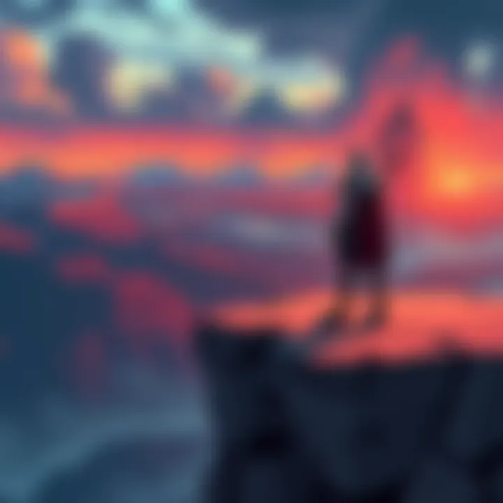 Thorffin stands on a cliff, gazing over the vast landscapes of Vinland, reflecting on his struggles and dreams.