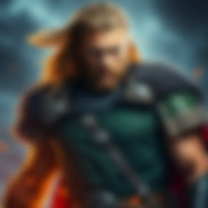 Thorfinn stands confidently with a determined expression, showcasing his physical strength in a dynamic pose.