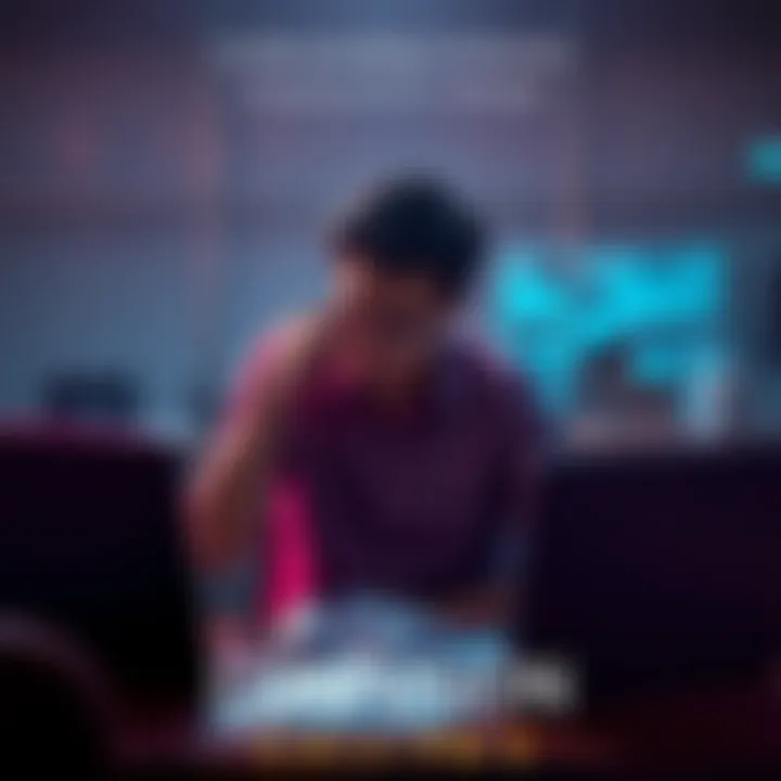 A person sitting at a desk, looking thoughtful while holding their chin in hand, surrounded by crumpled papers and a laptop, indicating confusion and decision-making challenges.