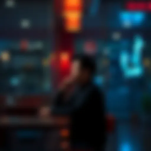 A person sitting alone in a cafe, looking contemplative as they think about guilt and accountability in society