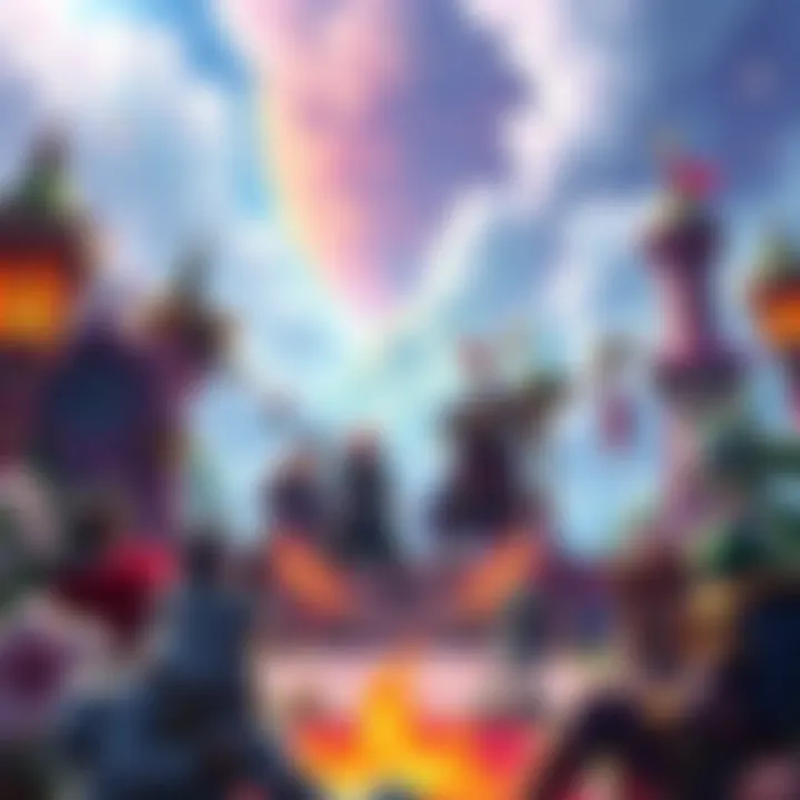 A colorful scene depicting three distinct acts in a fantasy setting, featuring characters and elements that represent different stages of a storyline.