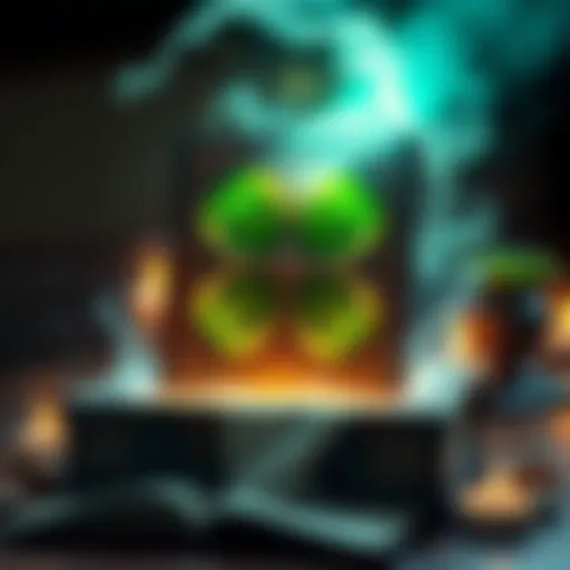 Three-Leaf Grimoire Transforming A Three-Leaf Grimoire glowing as it begins to change into a Four-Leaf Grimoire, surrounded by mystical symbols and light