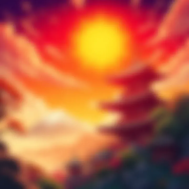 Three Nations of the Crimson Sun A colorful illustration showing three distinct nations under a bright sun, highlighting their unique cultures and landscapes.