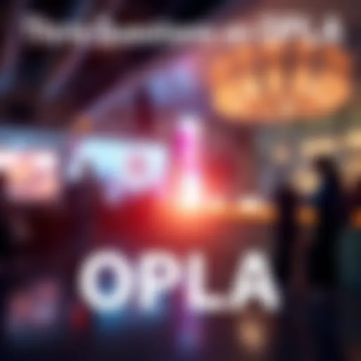 Visual representation of three key questions about OPLA with question marks and a background of a project discussion