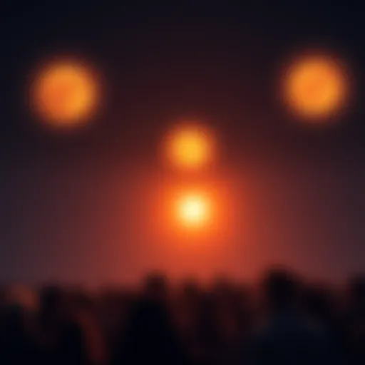 Three bright suns illuminating the dark sky above a surprised crowd in the CSM verse