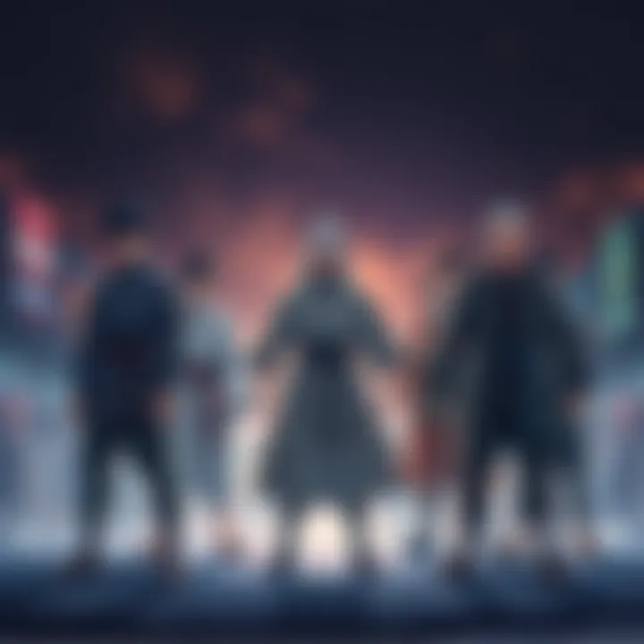 Three groups of characters standing ready to fight without their mentors, each showing determination and unique styles.