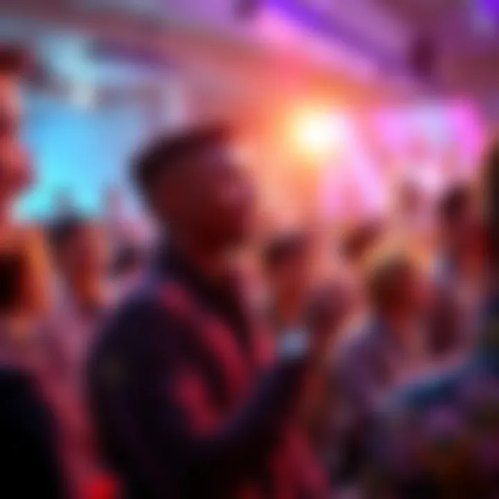 A popular TikToker discussing with fans at a gathering, surrounded by lively audience reactions