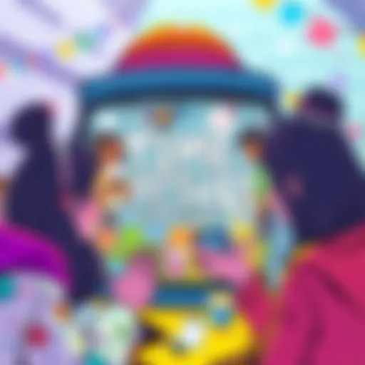 A colorful illustration of people sharing doodles and messages for a time capsule event