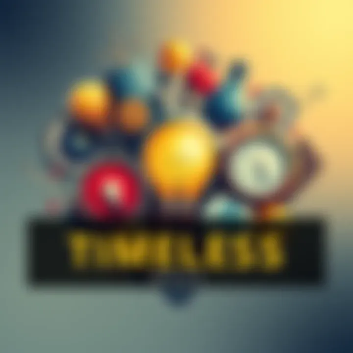 A collage of diverse ideas represented as icons, like a lightbulb, clock, and book, illustrating their longevity and relevance over time.