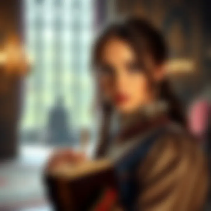 Timid noble girl accepting a bet A timid noble girl looks nervous as she accepts a challenge from her cunning fiancรฉ in a grand room