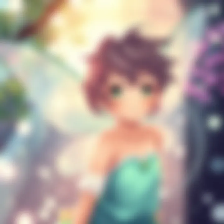 A cute anime girl with fairy wings and a magical aura, resembling a Tinker Bell-like companion, surrounded by sparkles and whimsical scenery.
