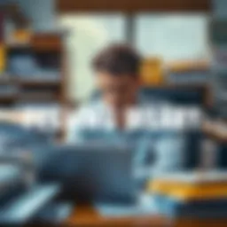 Person looking tired at a desk Individual sitting at a cluttered desk with a tired expression, surrounded by paperwork and a laptop, symbolizing daily fatigue and routine stress