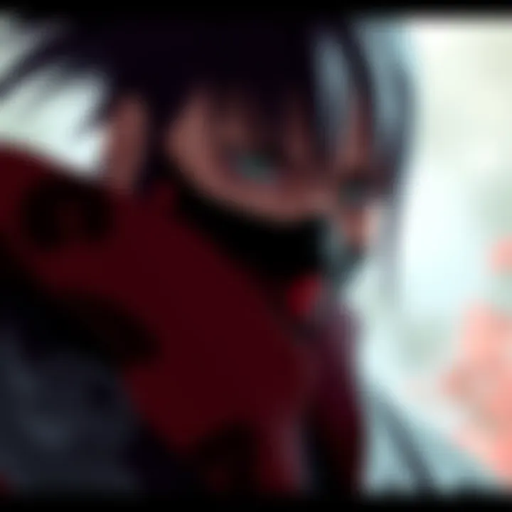 An image showing Tobi with his mask partially lifted, revealing a hint of his face while Madara stands in the background as Hokage with a serious expression.