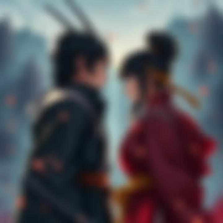 Toji and Maki stand face to face, showing their determination and strength in a dramatic scene.
