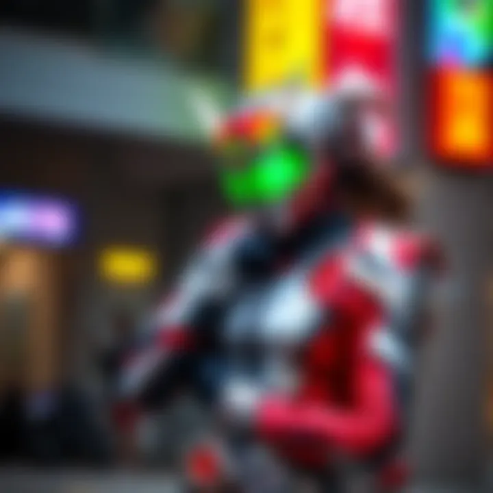 Tojima poses proudly in a Kamen Rider costume, showcasing her passion for the franchise with a bright smile.