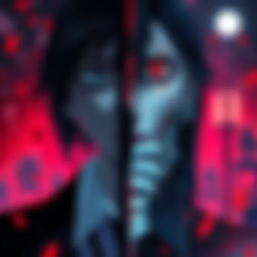 A split image showing a character from Tokyo Ghoul on one side and a scene depicting transformation from The Metamorphosis on the other side, symbolizing themes of identity and worth.