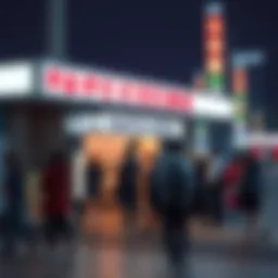 A ticket booth at the Tokyo EXPO with people buying last-minute tickets